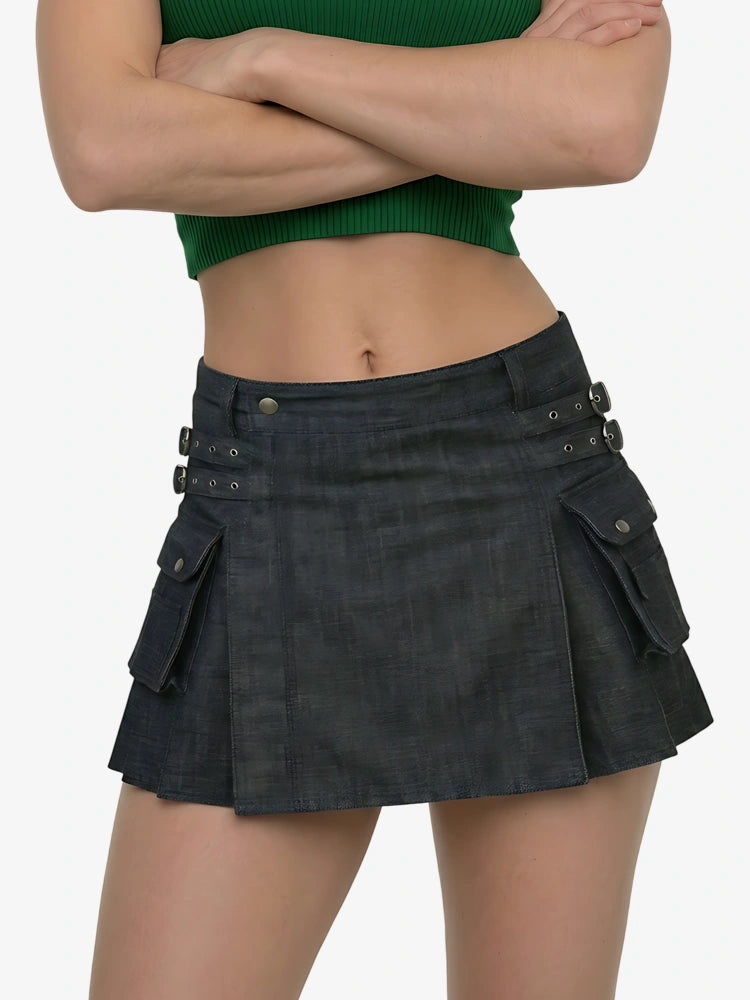 Kilt utility in denim nero scozzese da donna