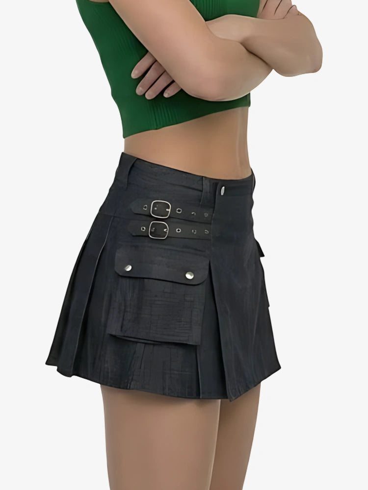 Kilt utility in denim nero scozzese da donna