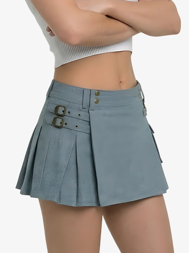 Kilt utility in denim azzurro cielo da donna