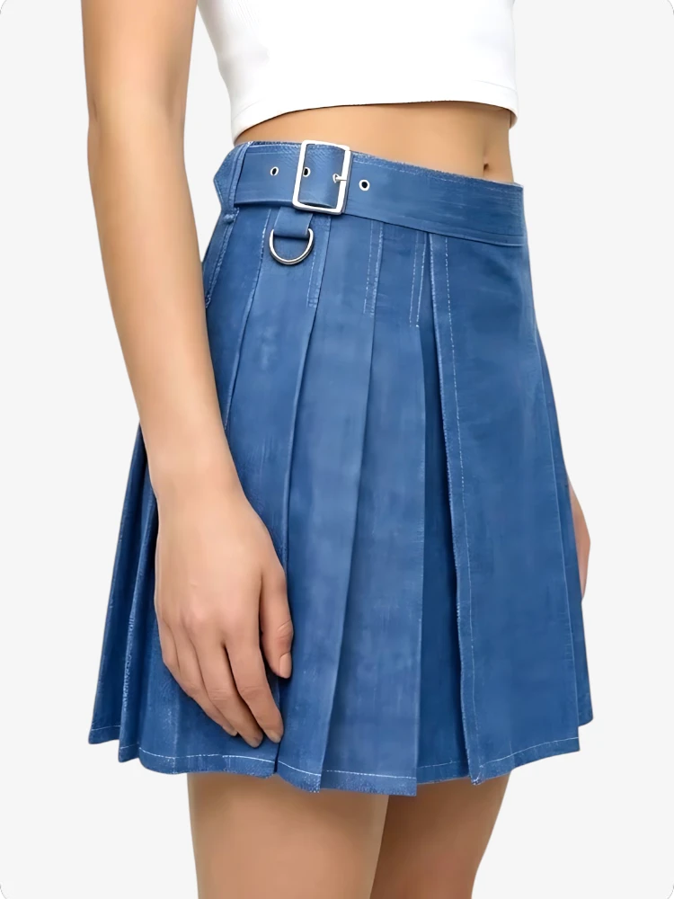 Kilt in Denim Blu Elegante da Donna