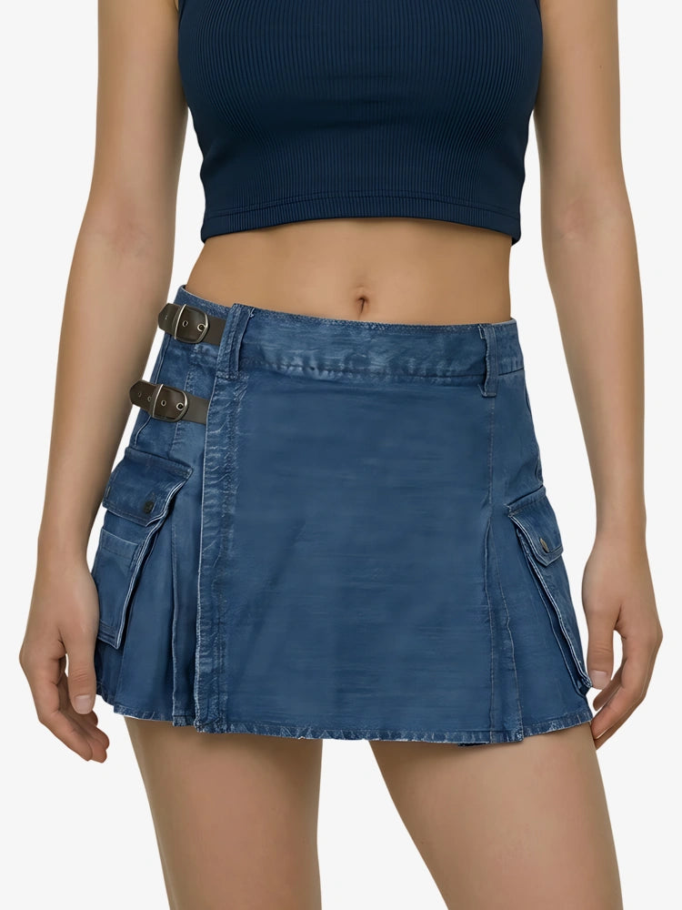 Kilt utility in denim blu elegante da donna