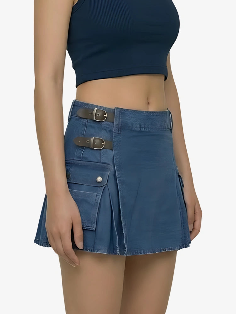 Kilt utility in denim blu elegante da donna