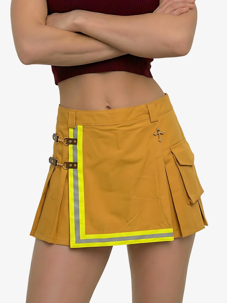 Kilt da pompiere giallo da donna con rifinitura riflettente