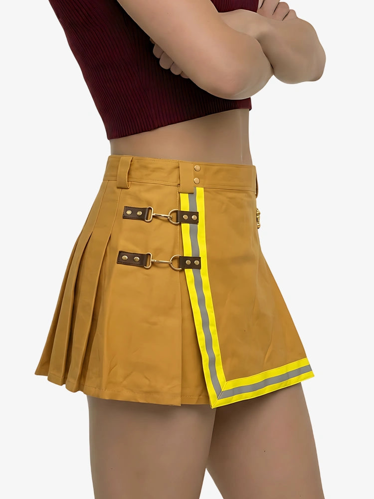 Kilt da pompiere giallo da donna con rifinitura riflettente