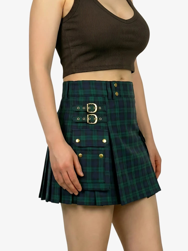 Kilt Utility Tartan Black Watch da Donna con Tasche Cargo